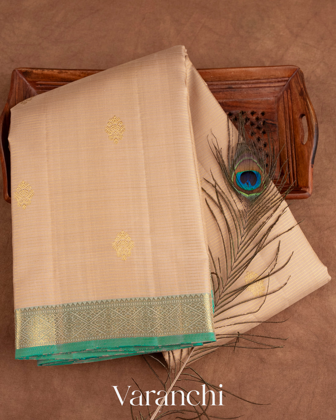 Beige Pure Kanchipuram Silk Handloom Saree