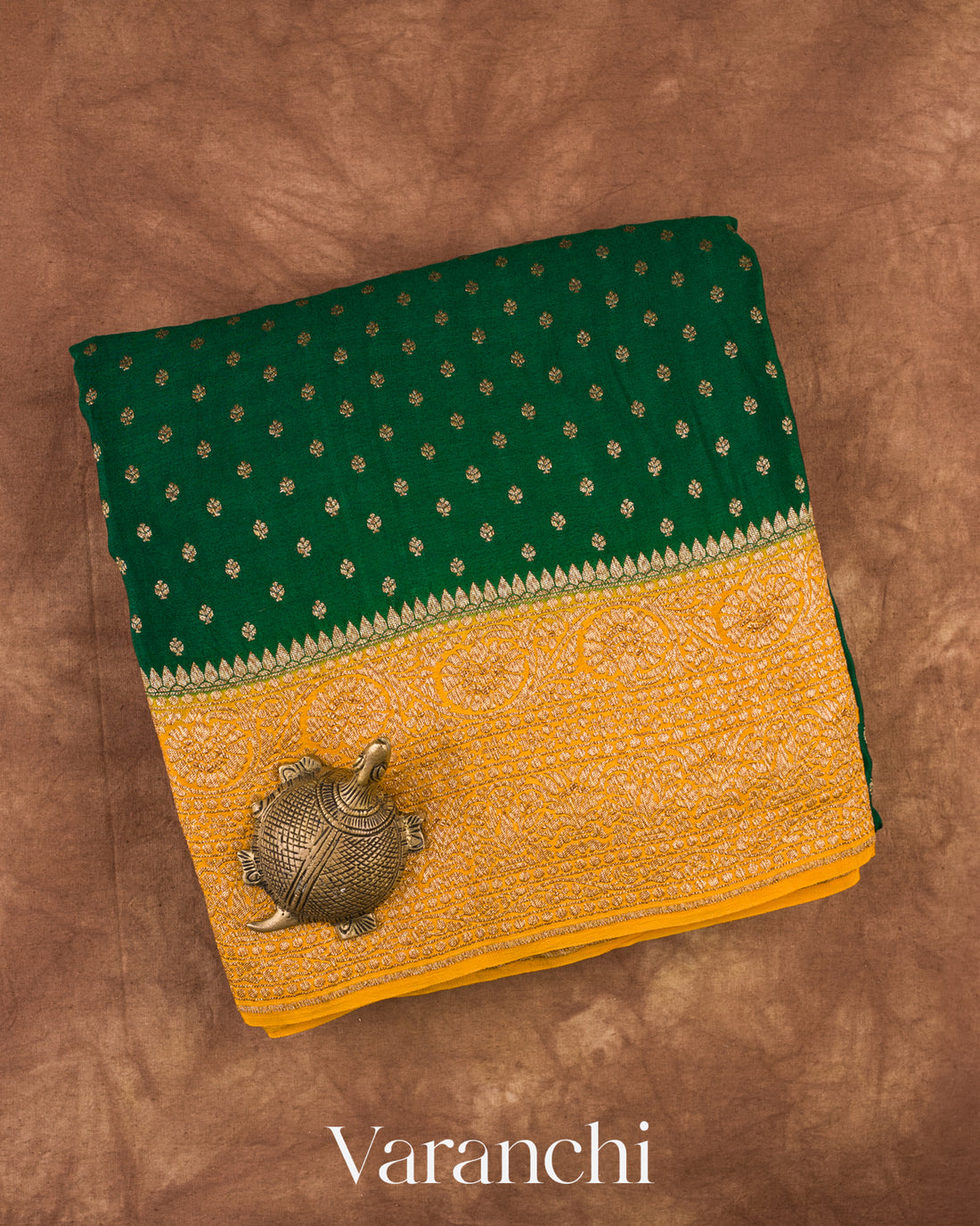 Deep Green Pure Crepe Silk Handloom Saree