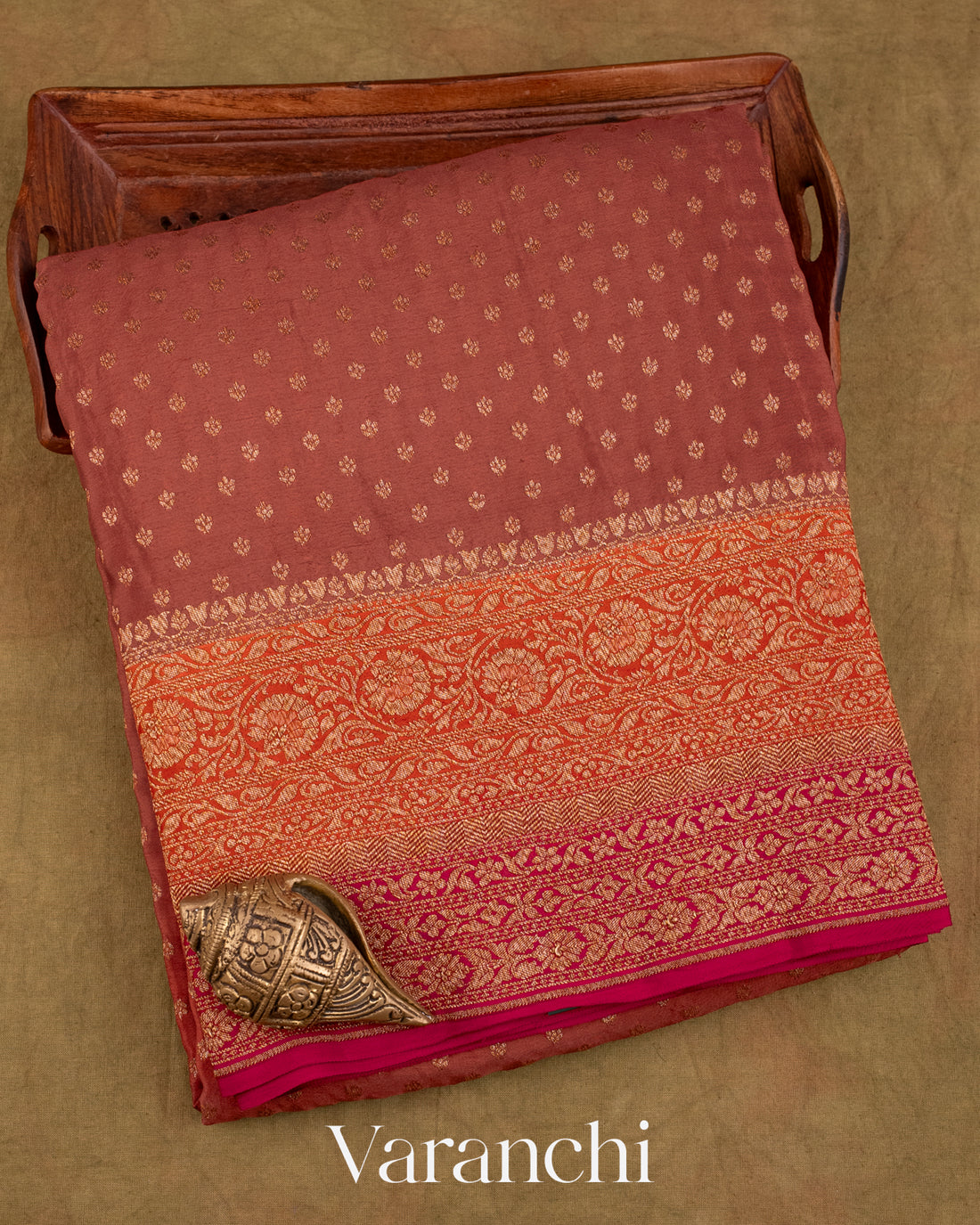 Brick Brown Pure Crepe Silk Handloom Saree