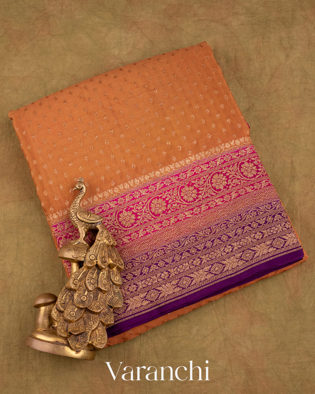 Mustard Orange Pure Crepe Silk Handloom Saree