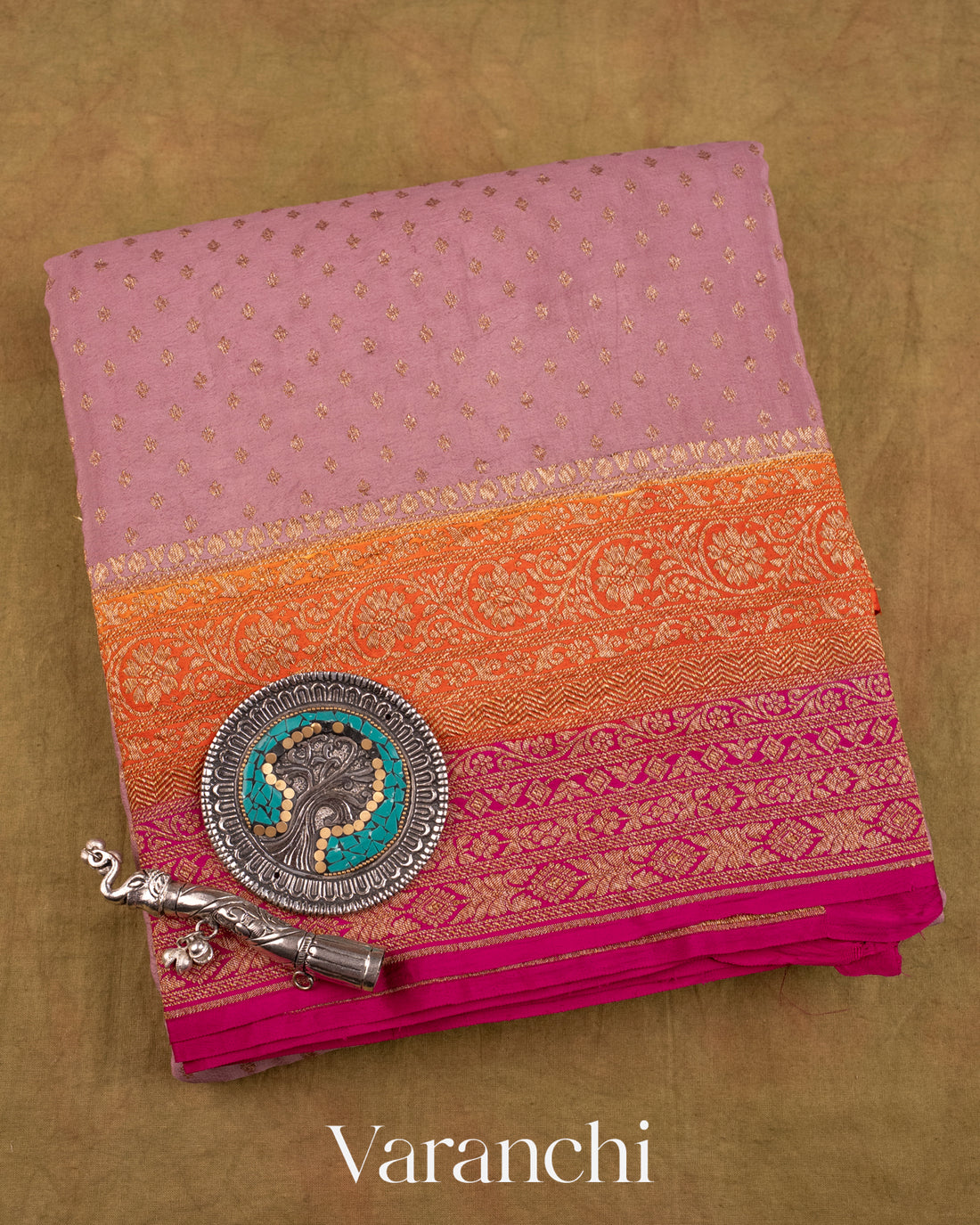 Onion Pink Pure Crepe Silk Handloom Saree