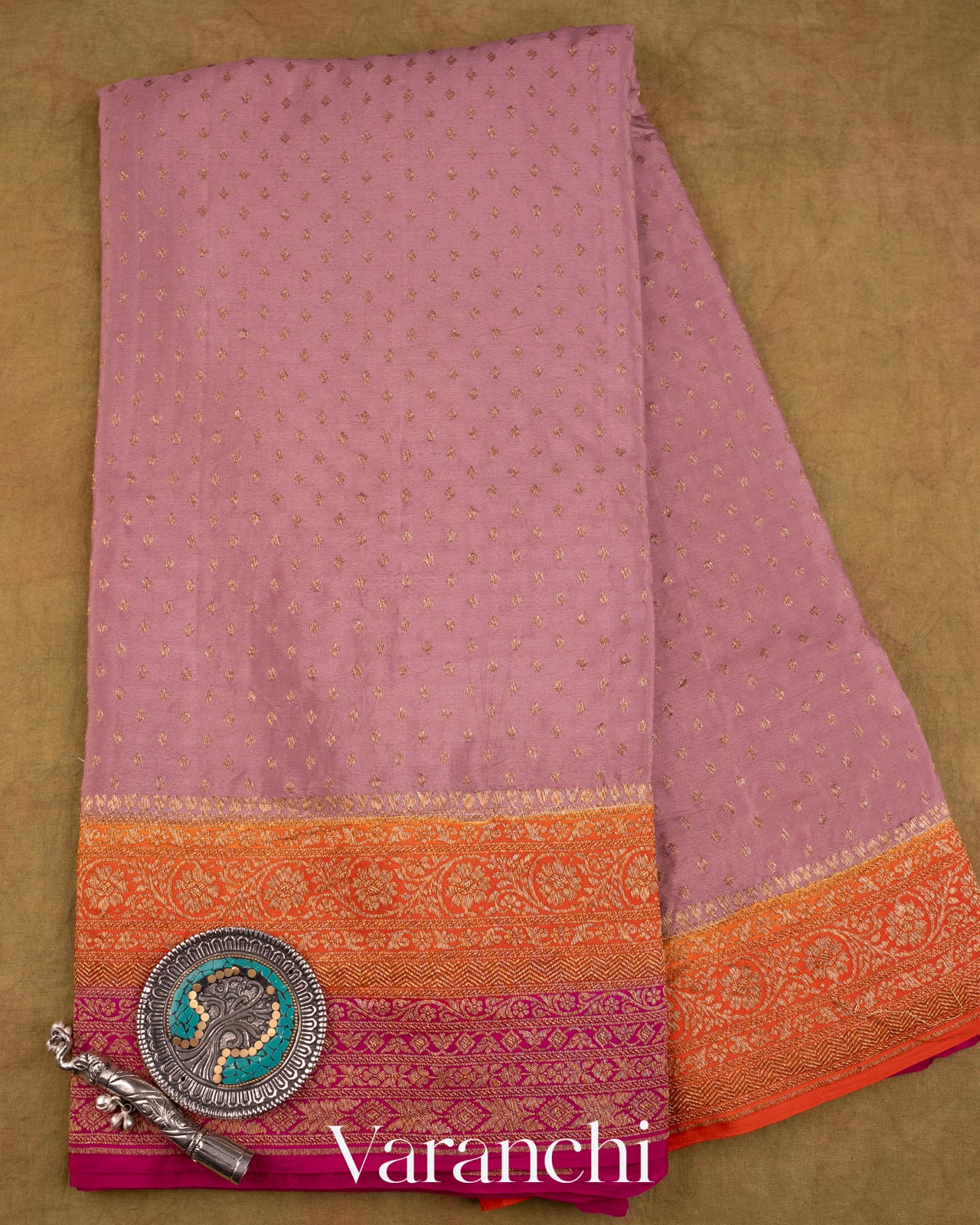 Onion Pink Pure Crepe Silk Handloom Saree