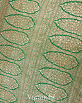 Bottle Green Heavy Brocade Pure Crepe Silk Handloom Saree