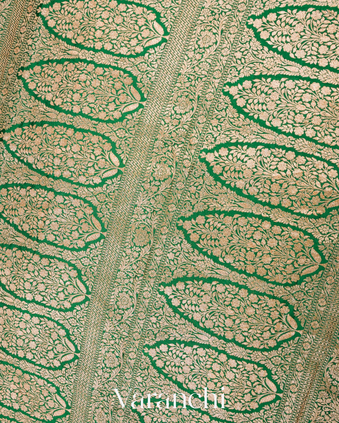 Bottle Green Heavy Brocade Pure Crepe Silk Handloom Saree