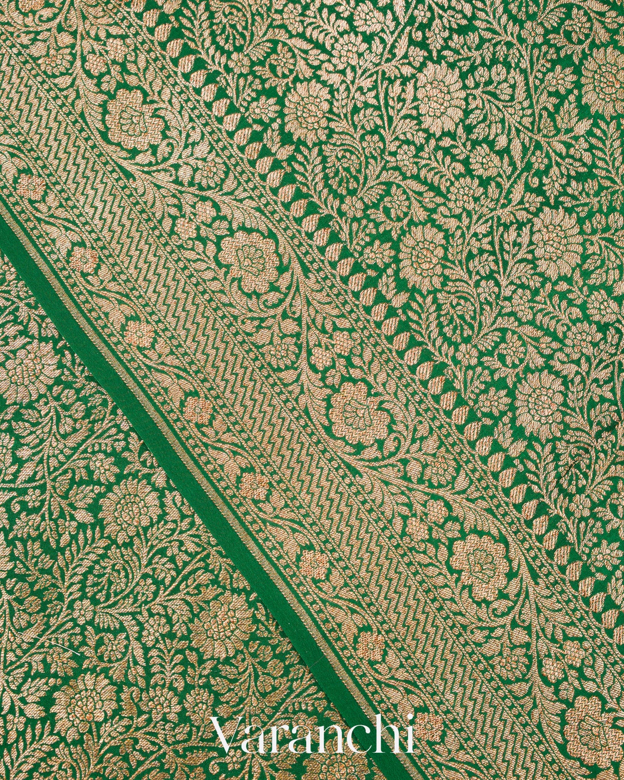 Bottle Green Heavy Brocade Pure Crepe Silk Handloom Saree