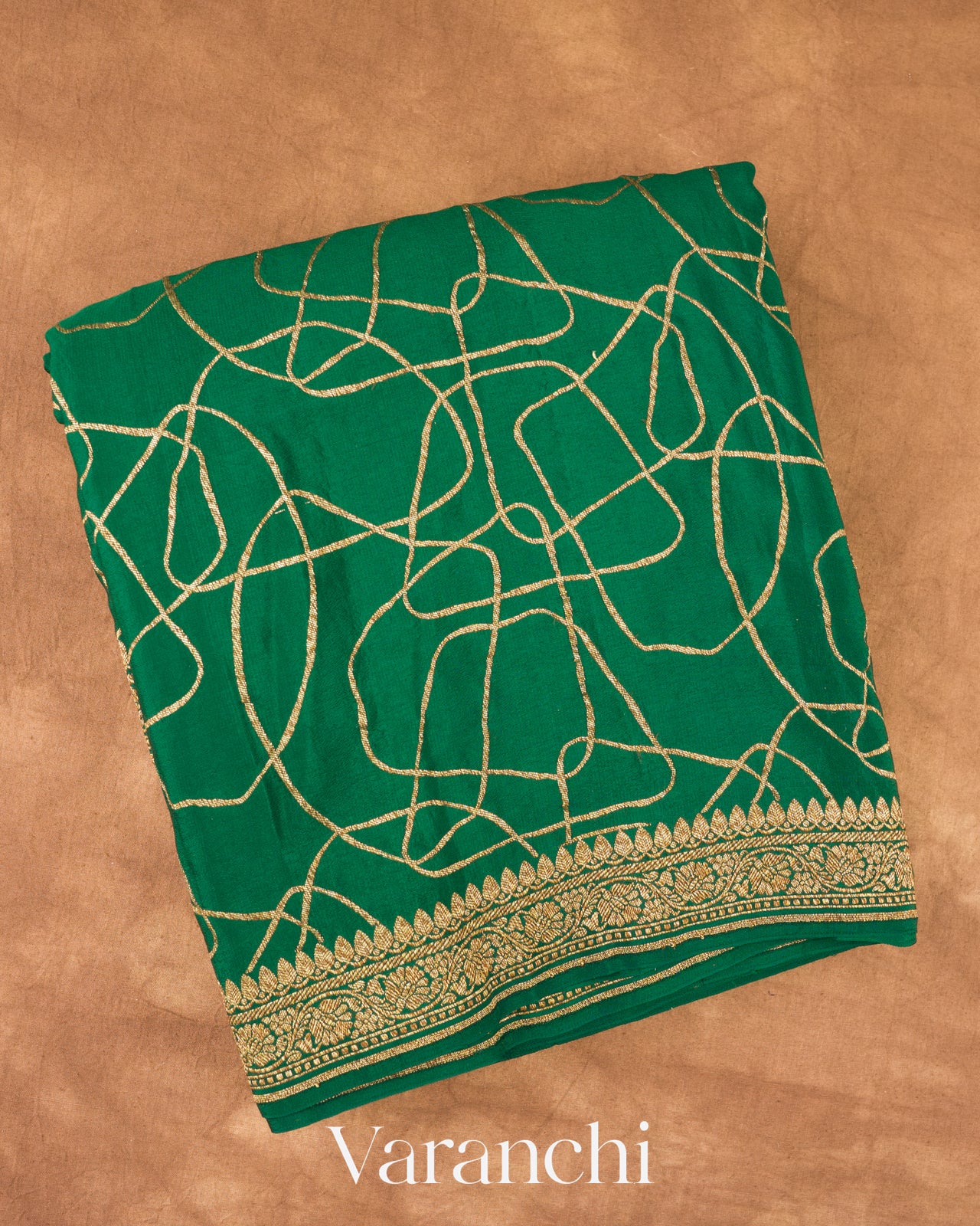 Bottle Green Pure Crepe Silk Handloom Saree