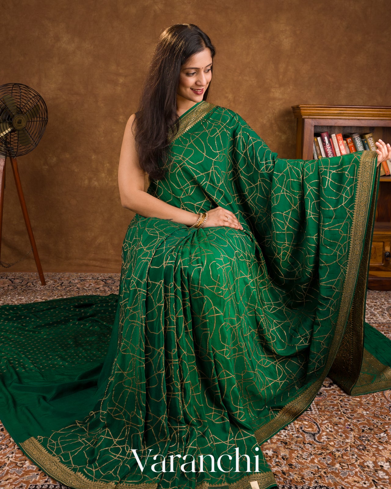 Bottle Green Pure Crepe Silk Handloom Saree