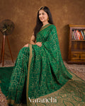Bottle Green Pure Crepe Silk Handloom Saree