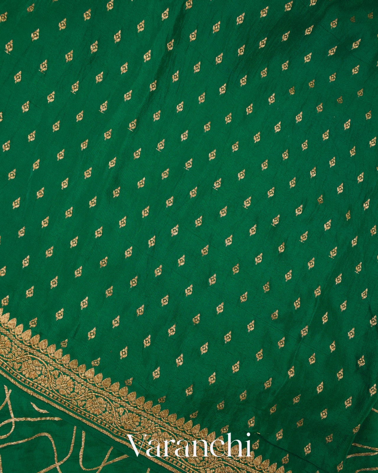 Bottle Green Pure Crepe Silk Handloom Saree