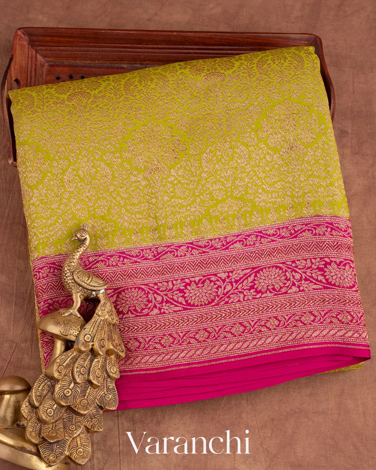 Lime Green Pure Crepe Silk Handloom Saree