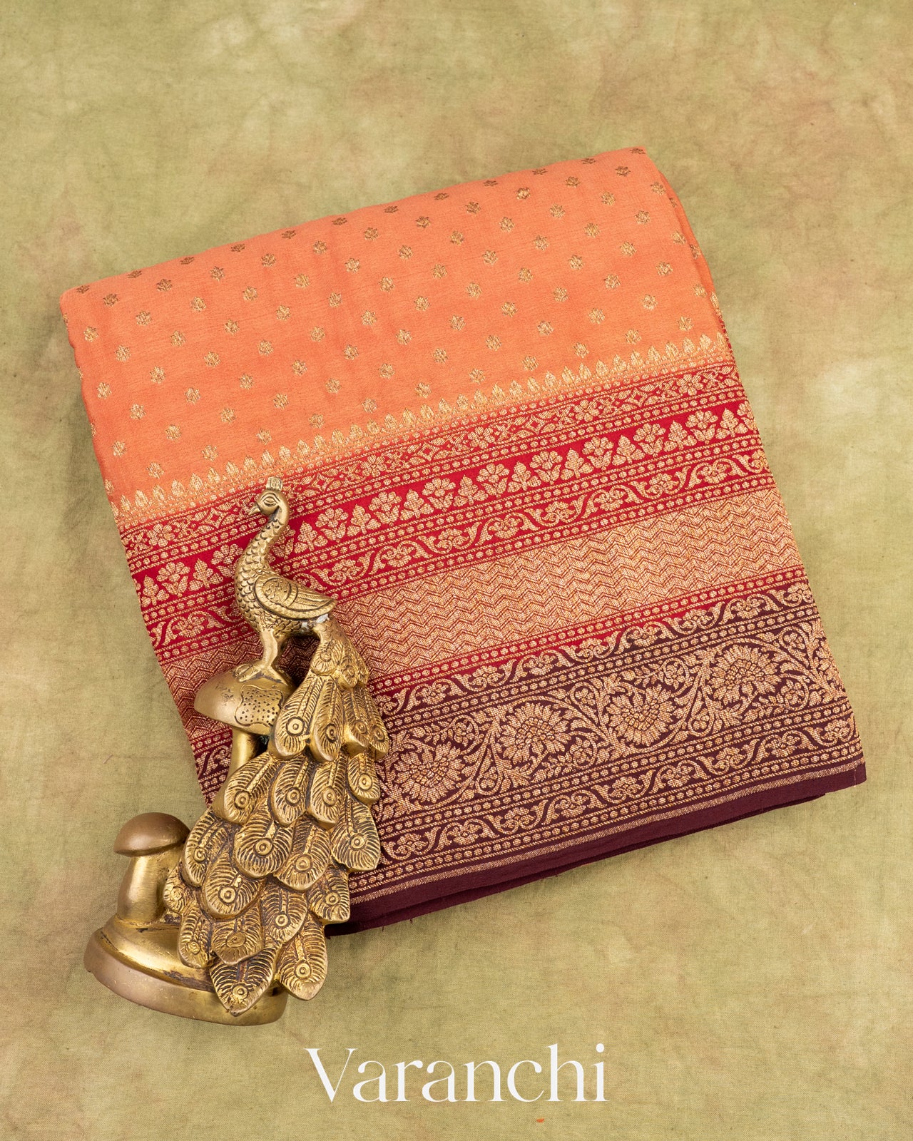 Soft Coral Pure Crepe Silk Handloom Saree 