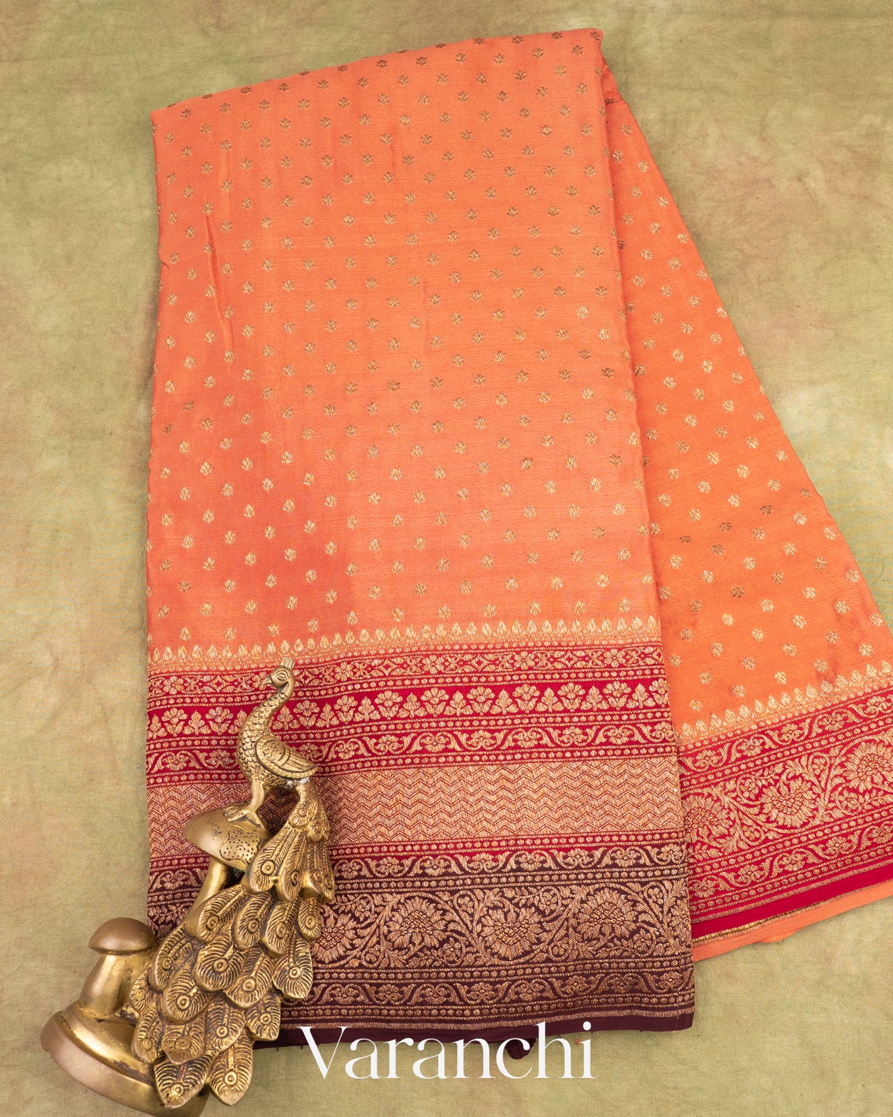 Soft Coral Pure Crepe Silk Handloom Saree 