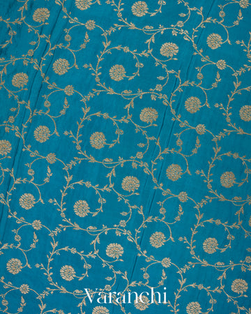 Peacock Blue Heavy Brocade Pure Crepe Silk Handloom Saree