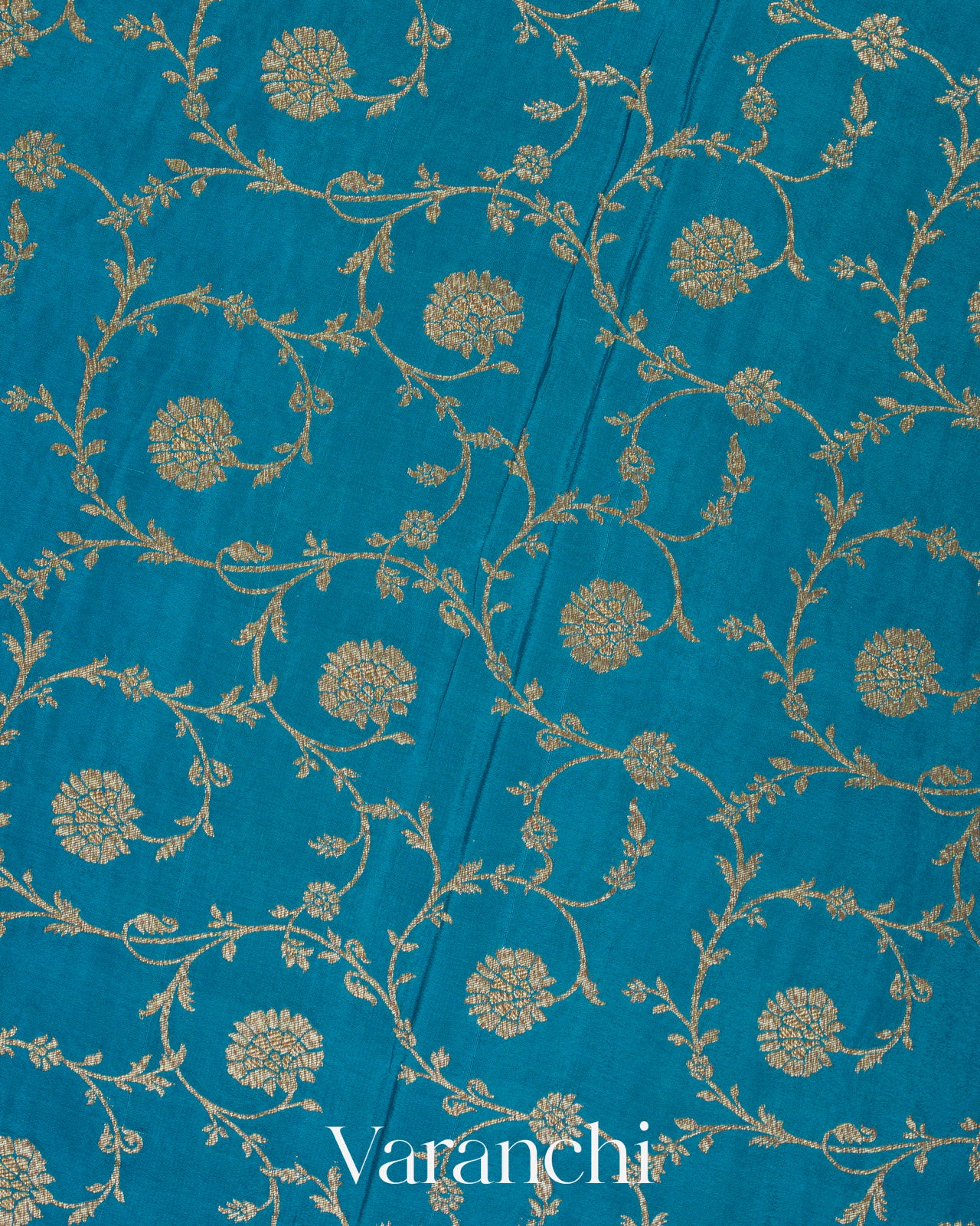 Peacock Blue Heavy Brocade Pure Crepe Silk Handloom Saree