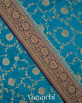 Peacock Blue Heavy Brocade Pure Crepe Silk Handloom Saree