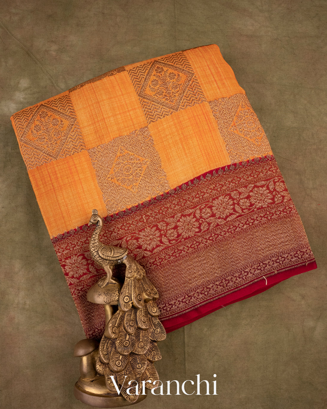 Pumpkin Yellow Pure Crepe Silk Handloom Saree