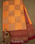Pumpkin Yellow Pure Crepe Silk Handloom Saree