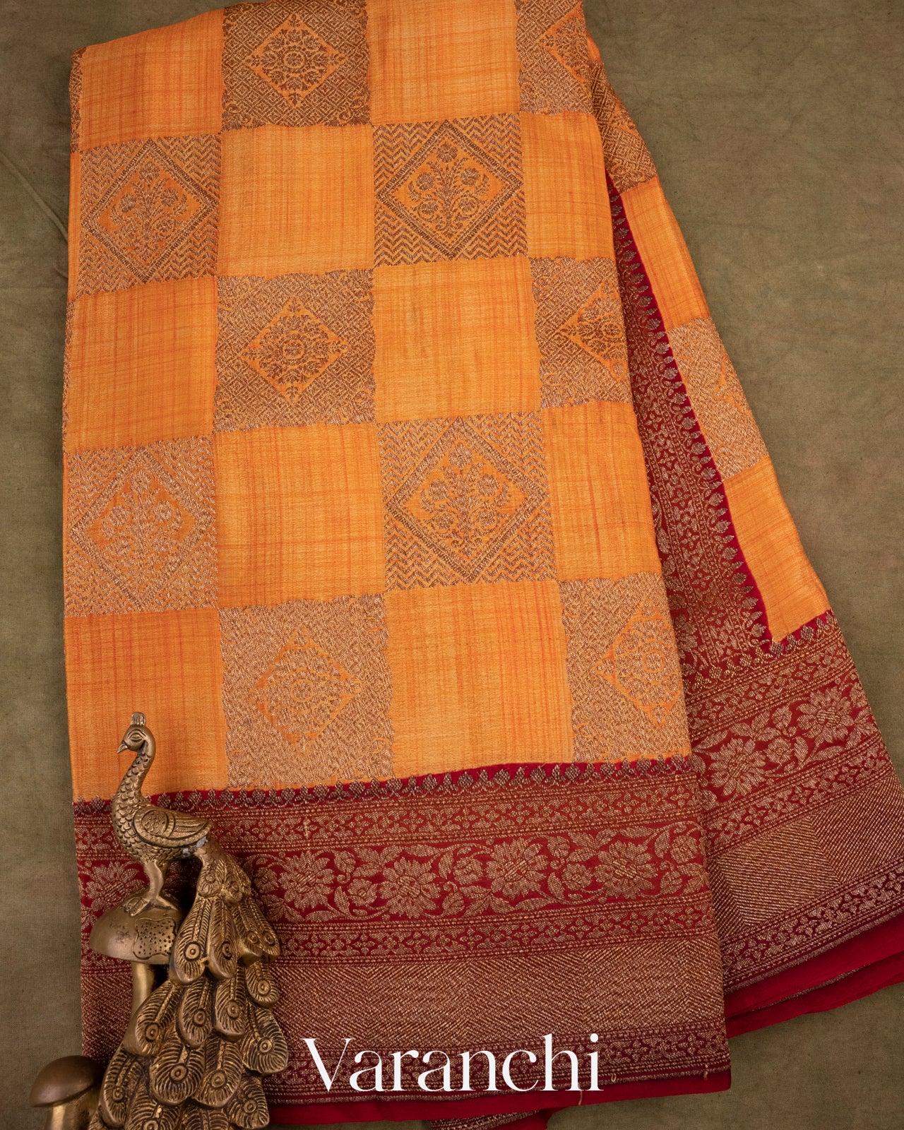 Pumpkin Yellow Pure Crepe Silk Handloom Saree