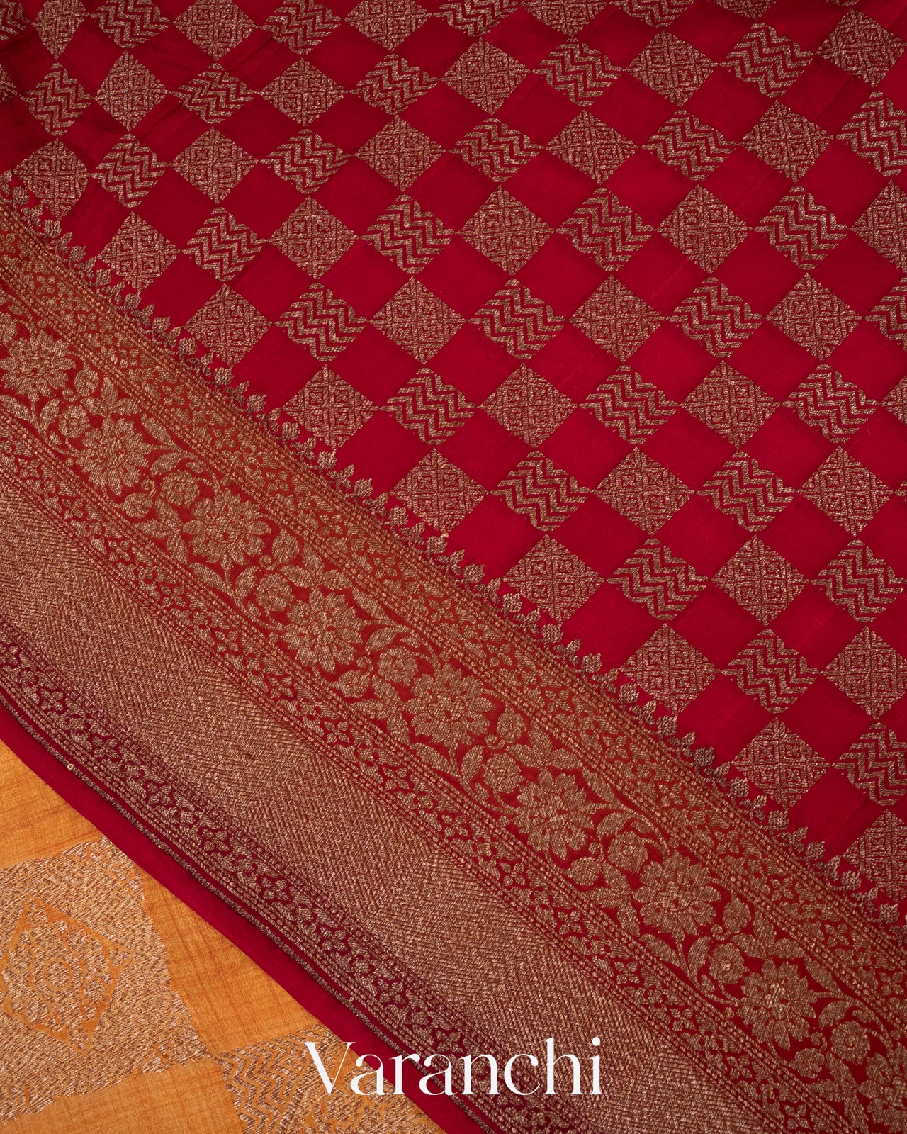 Pumpkin Yellow Pure Crepe Silk Handloom Saree