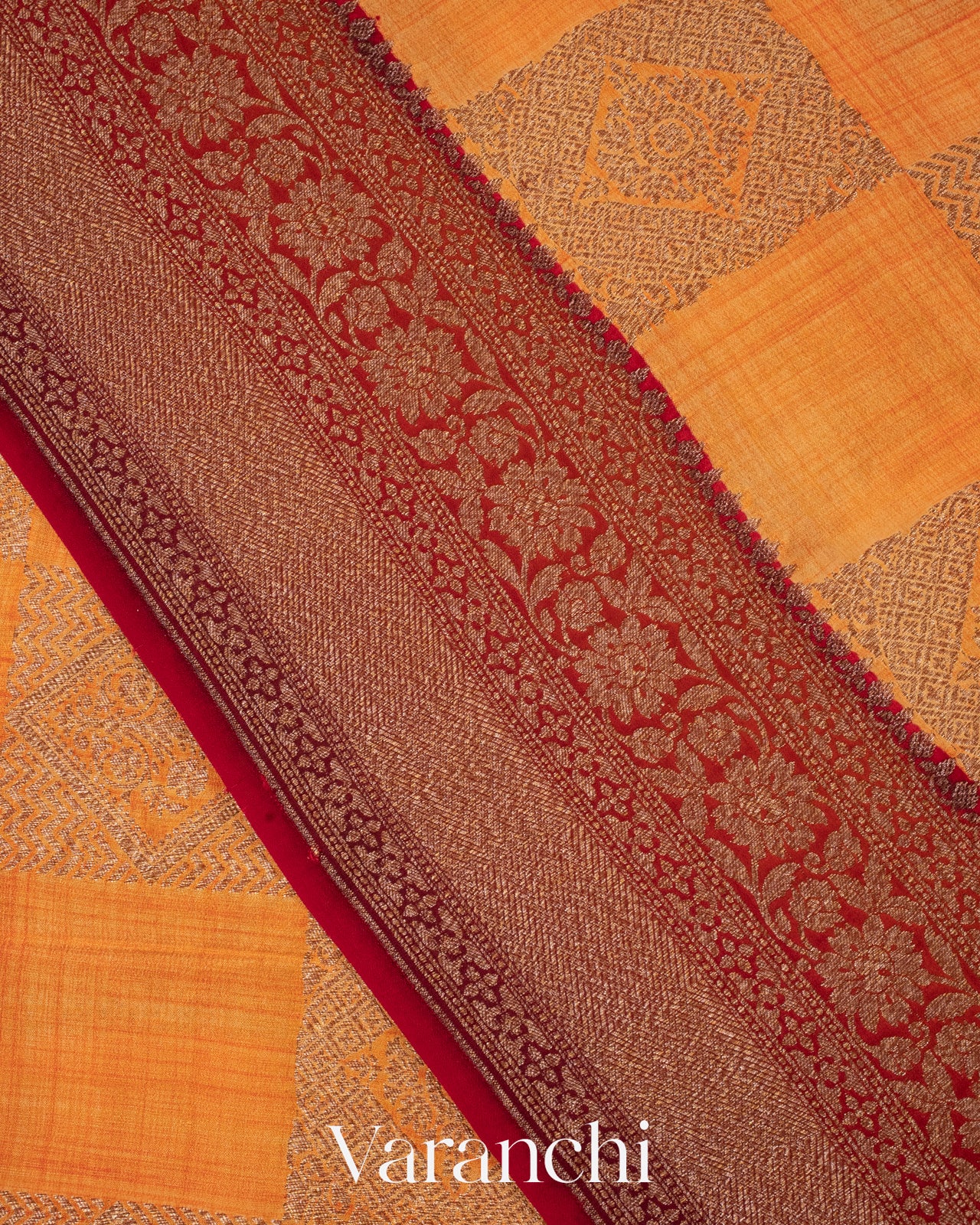 Pumpkin Yellow Pure Crepe Silk Handloom Saree
