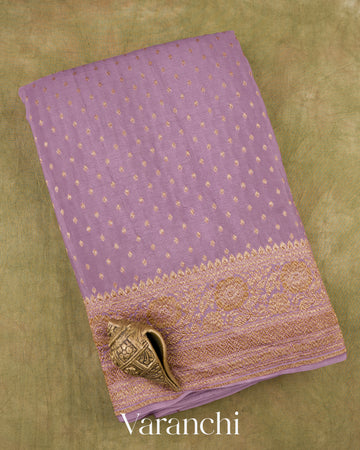 Lilac Mauve Pure Crepe Silk Handloom Saree 