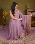 Lilac Mauve Pure Crepe Silk Handloom Saree 