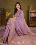 Lilac Mauve Pure Crepe Silk Handloom Saree 