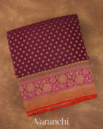 Deep Wine Pure Crepe Silk Handloom Saree