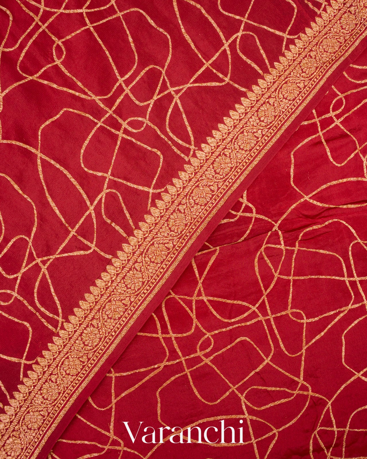 Vermilion Red Pure Crepe Silk Handloom Saree