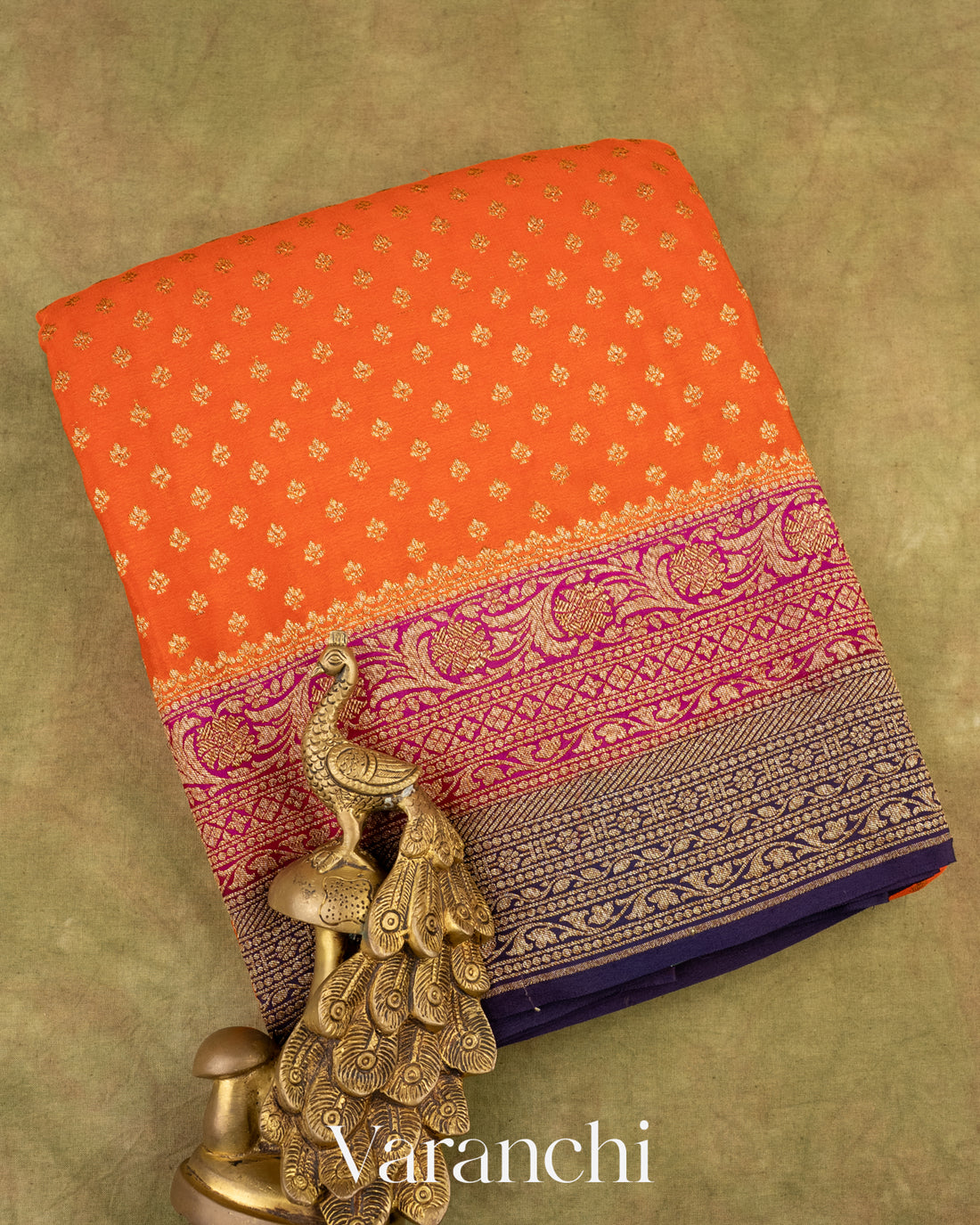 Deep Tangerine Pure Crepe Silk Handloom Saree