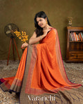 Deep Tangerine Pure Crepe Silk Handloom Saree