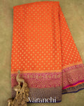 Deep Tangerine Pure Crepe Silk Handloom Saree