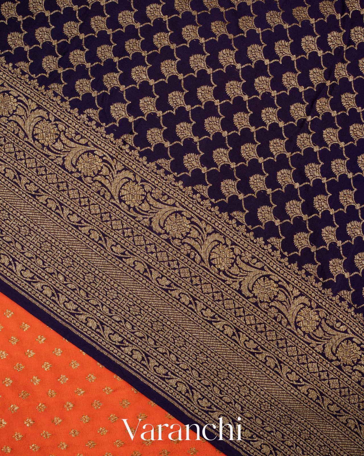 Deep Tangerine Pure Crepe Silk Handloom Saree