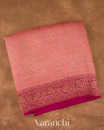 Blush Pink Heavy Brocade Pure Crepe Silk Handloom Saree