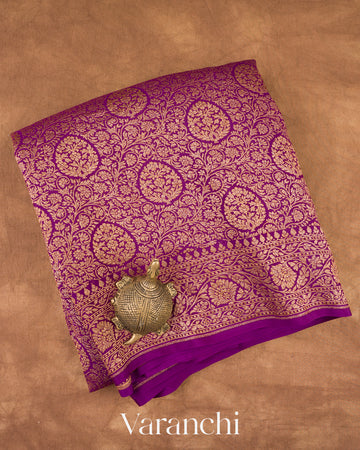 Royal Purple Heavy Brocade Pure Crepe Silk Handloom Saree