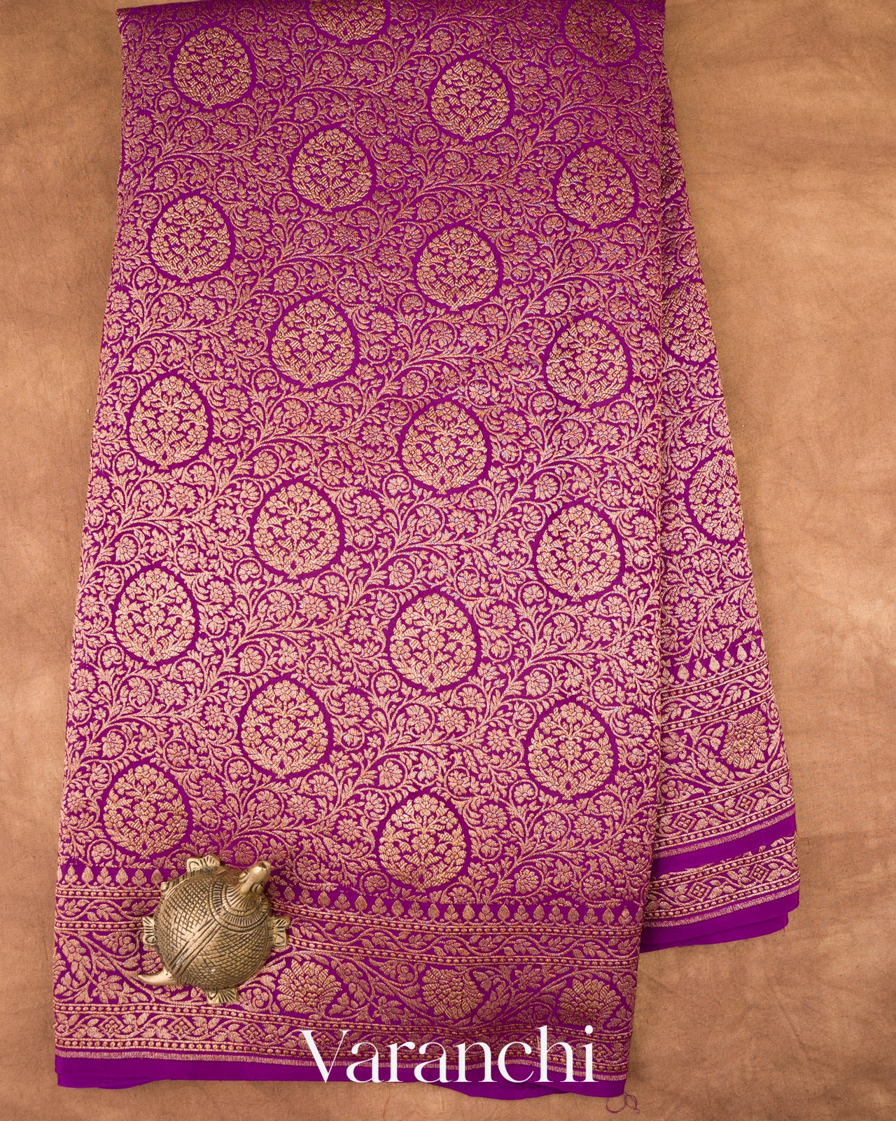 Royal Purple Heavy Brocade Pure Crepe Silk Handloom Saree