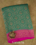 Rama Green Heavy Brocade Pure Crepe Silk Handloom Saree