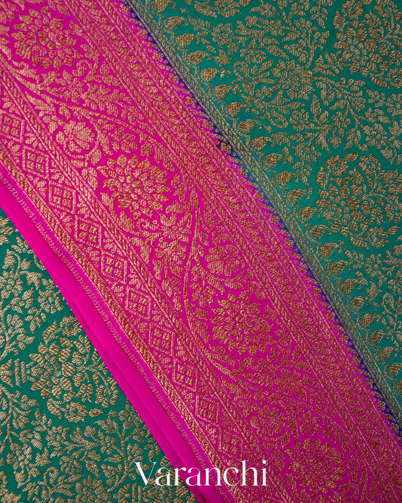 Rama Green Heavy Brocade Pure Crepe Silk Handloom Saree