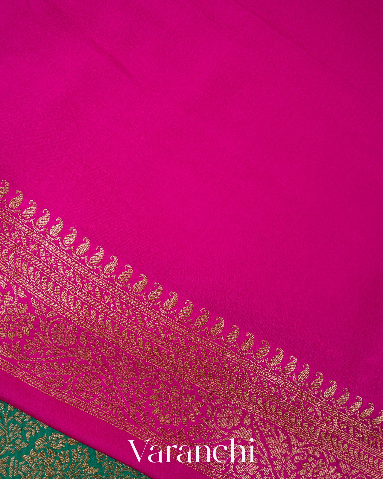 Rama Green Heavy Brocade Pure Crepe Silk Handloom Saree