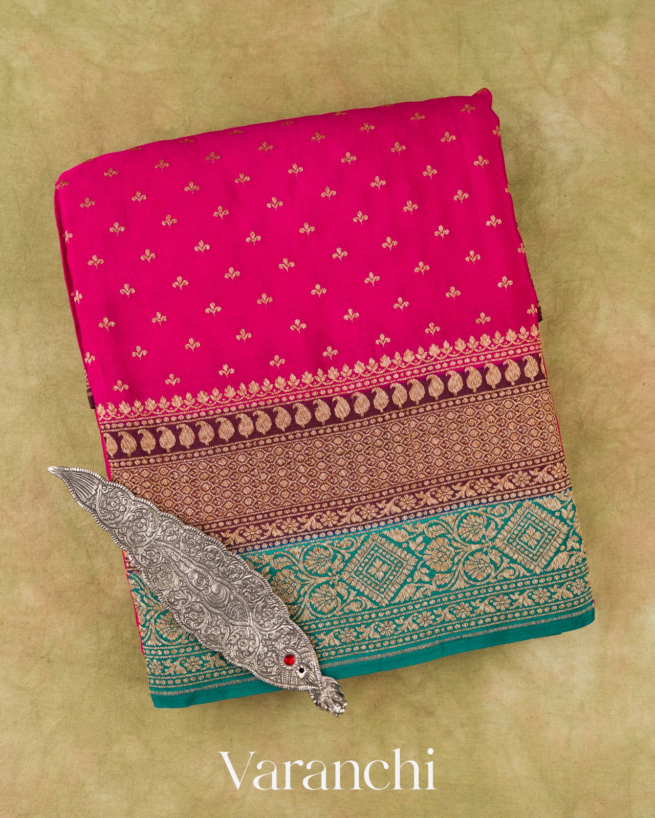 Rani Fuchsia Pink Pure Crepe Silk Saree 