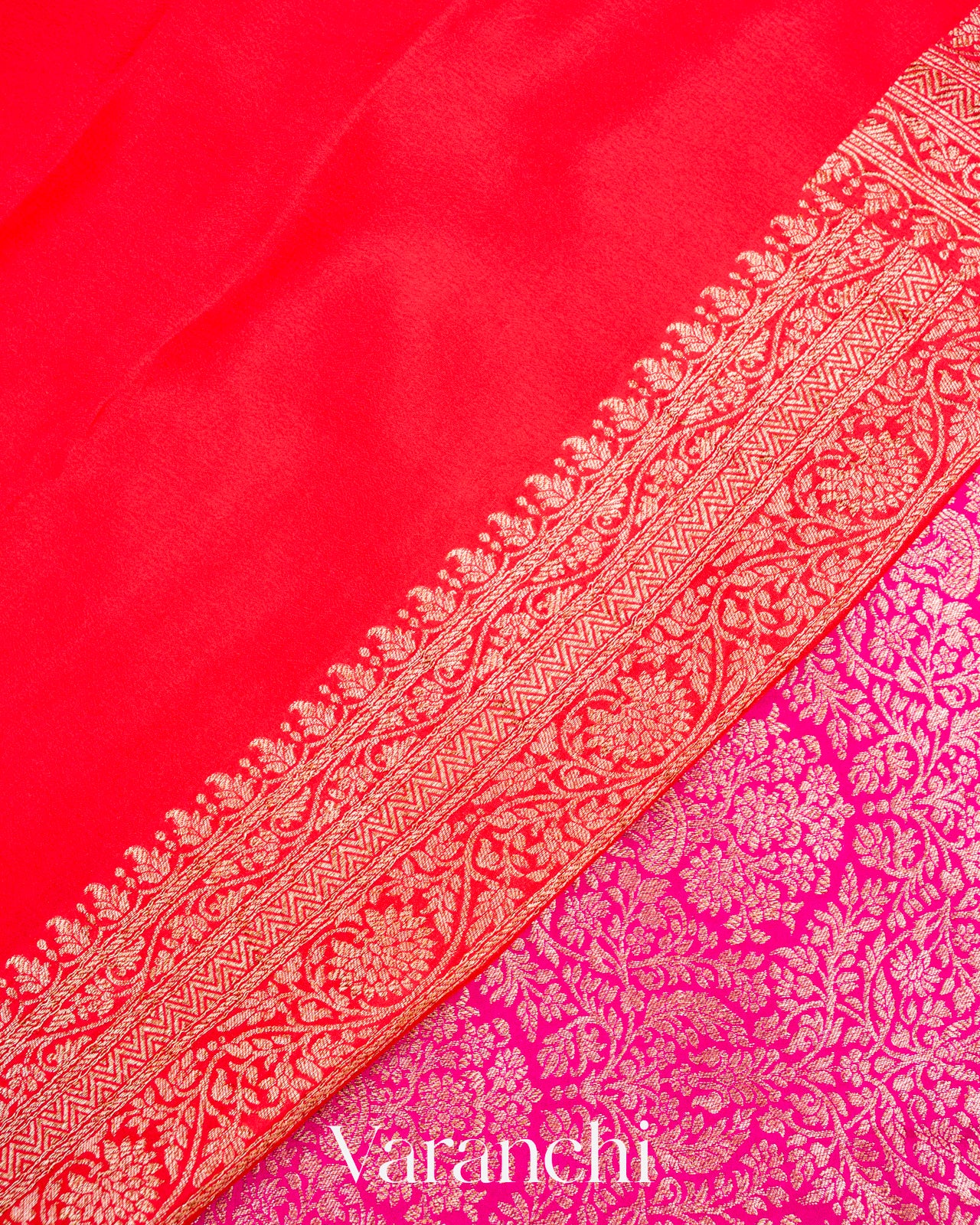 Magenta-Pink Heavy Brocade Pure Crepe Silk Handloom Saree