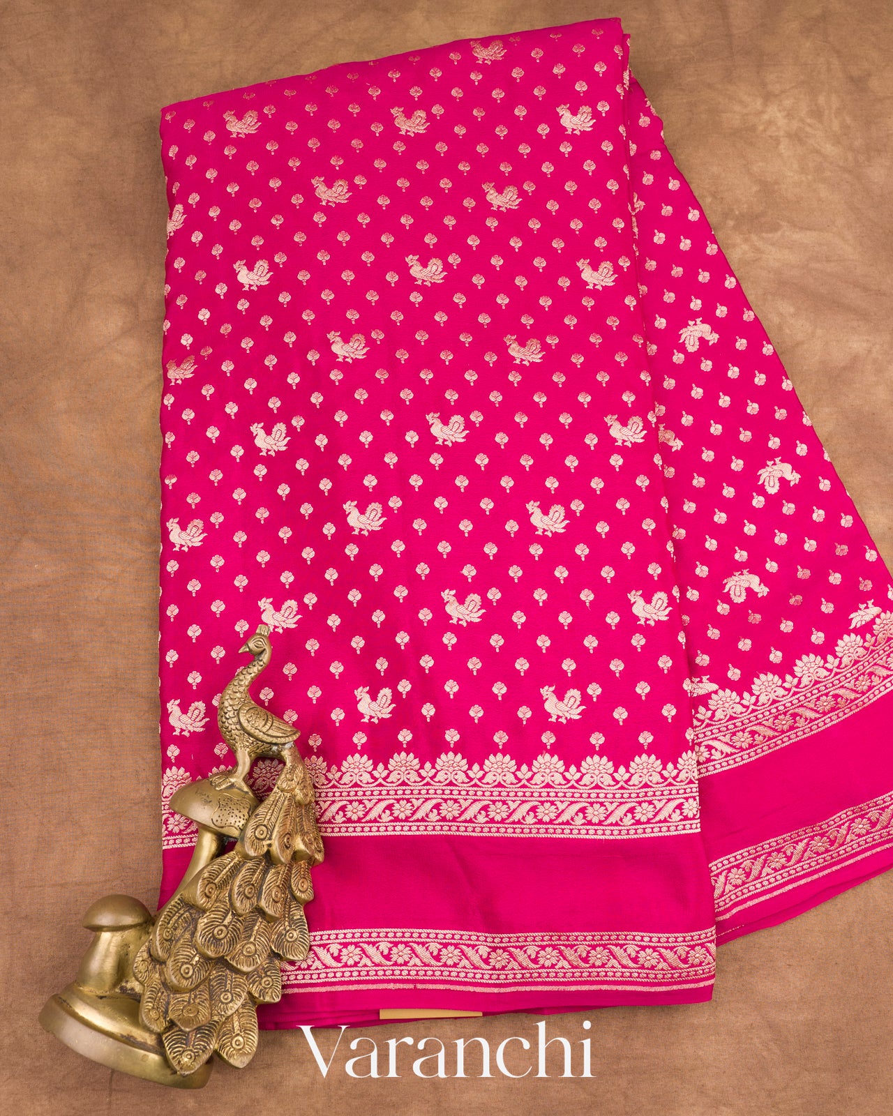 Rani Pink Pure Crepe Silk Saree
