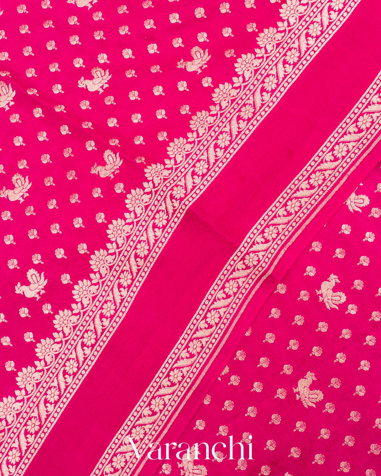 Rani Pink Pure  Crepe Silk Saree