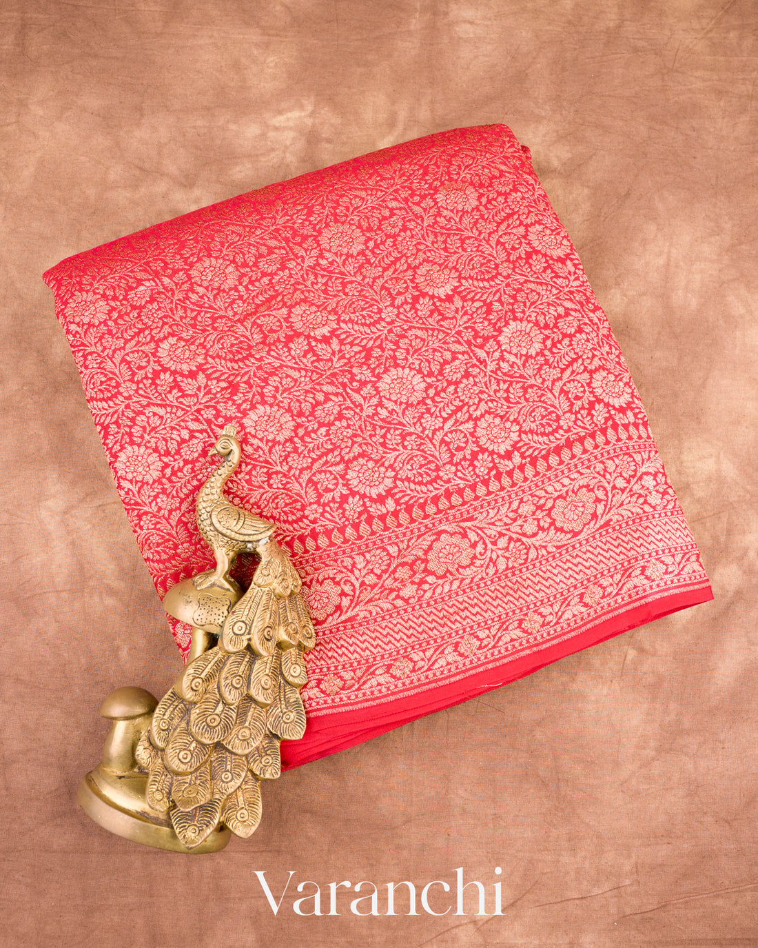 Deep Red Heavy Brocade Pure Crepe Silk Handloom Saree