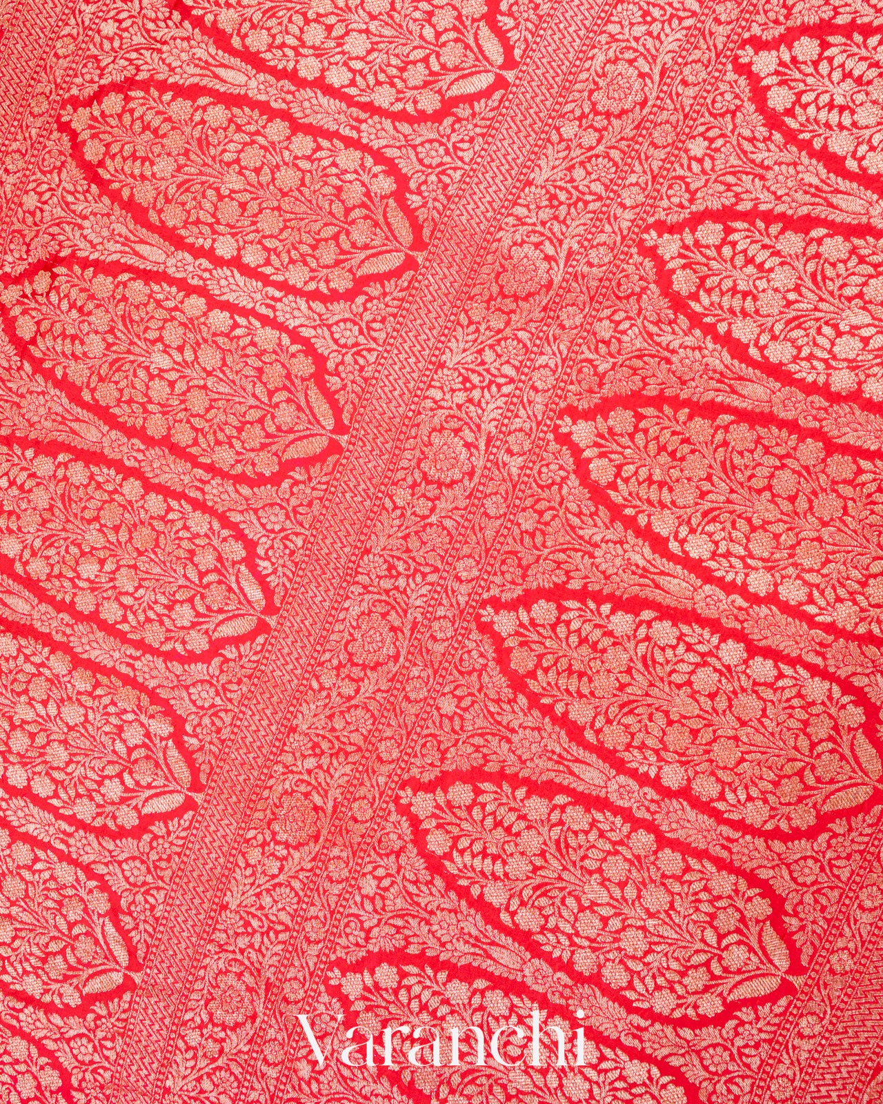 Deep Red Heavy Brocade Pure Crepe Silk Handloom Saree