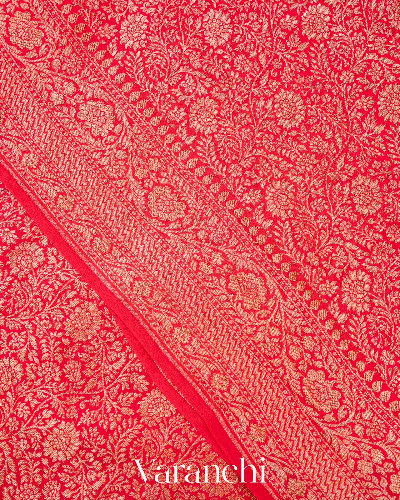 Deep Red Heavy Brocade Pure Crepe Silk Handloom Saree