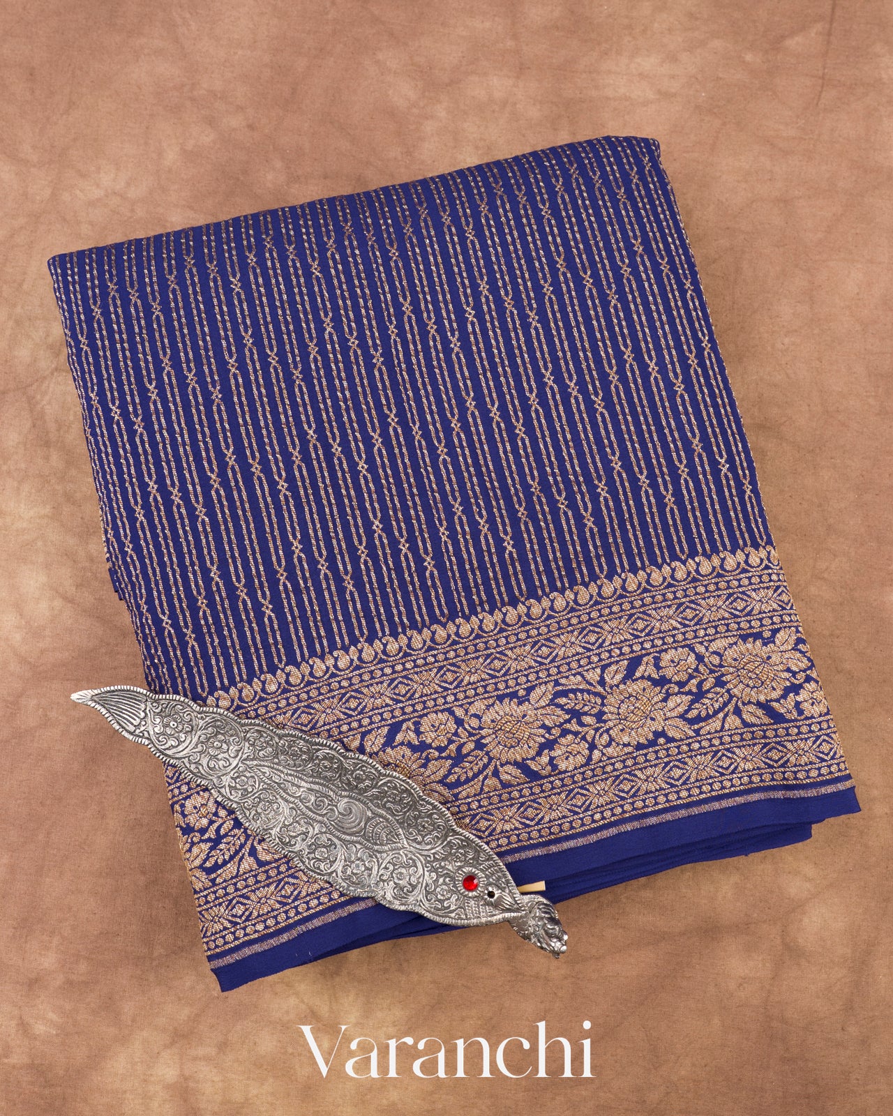 Royal Blue Pure Crepe Silk Handloom Saree
