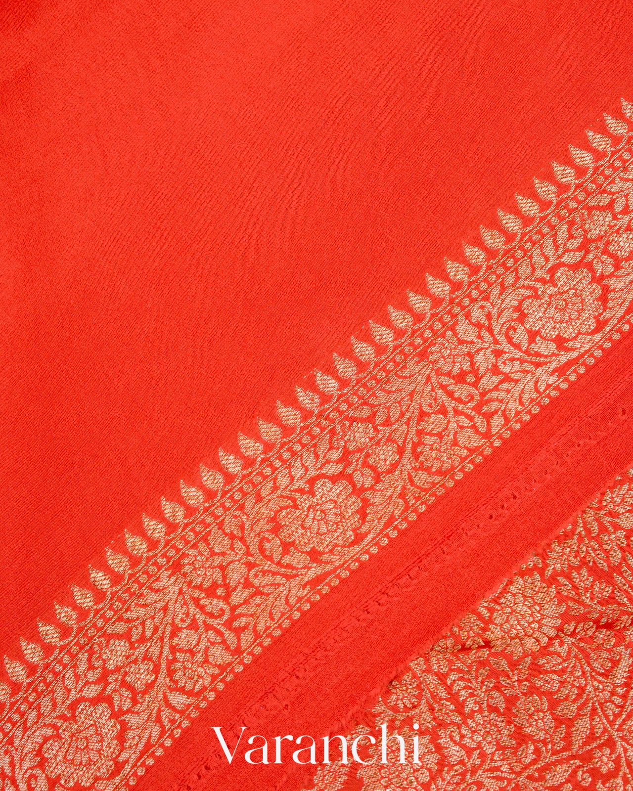 Orange Heavy Brocade Pure Crepe Silk Handloom Saree