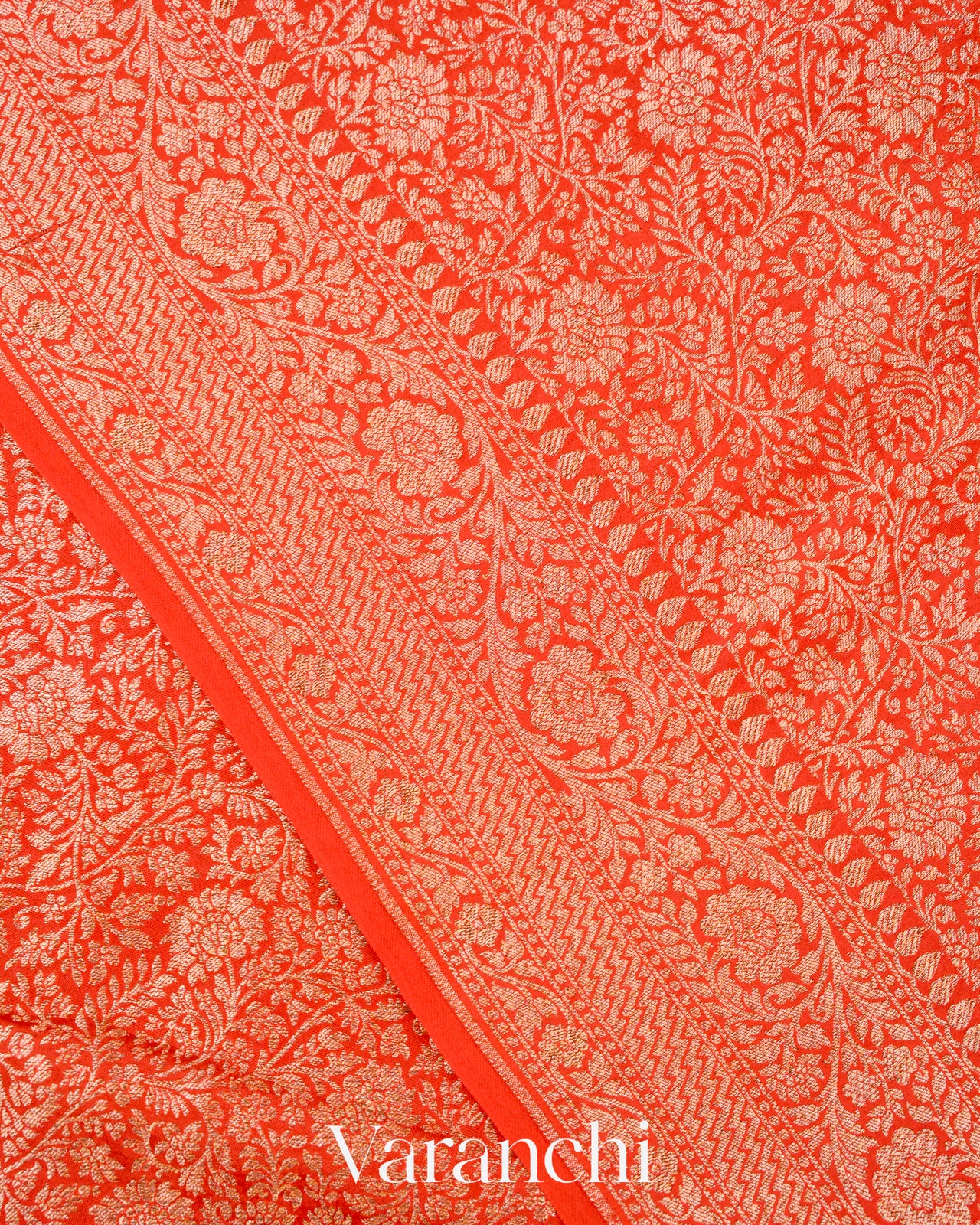Orange Heavy Brocade Pure Crepe Silk Handloom Saree