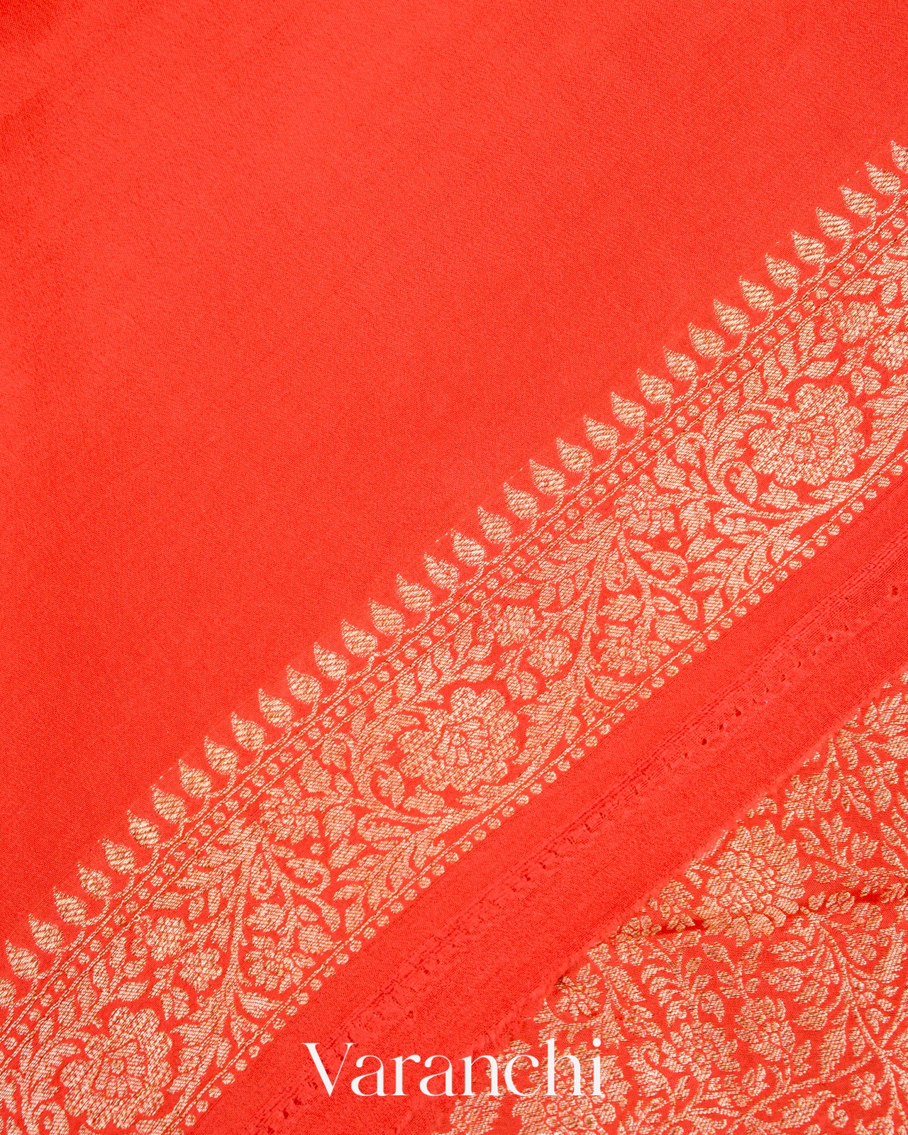 Rust Orange Heavy Brocade Pure Crepe Silk Handloom Saree